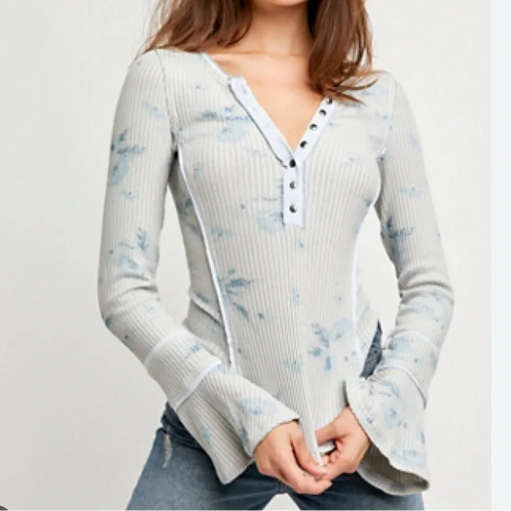 Free People Layer me Henley tie dye top with bell sleeves